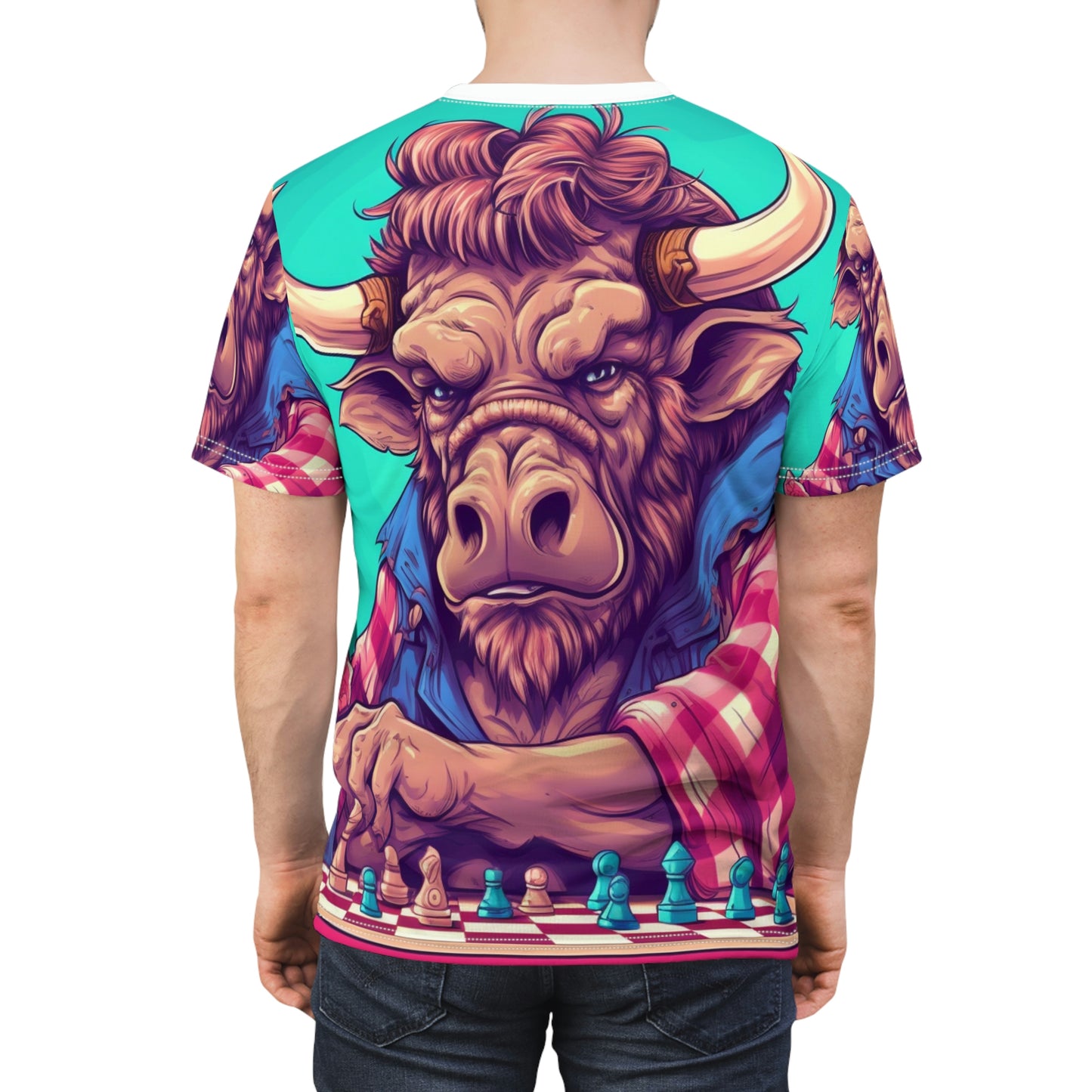 Chess Game Champ Master Bison Buffalo Style Unisex Cut & Sew Tee (AOP)