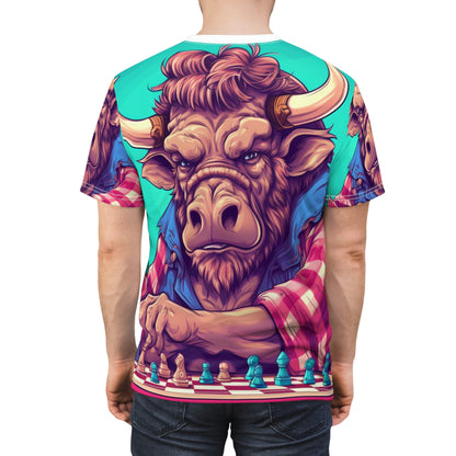 Chess Game Champ Master Bison Buffalo Style Unisex Cut & Sew Tee (AOP)