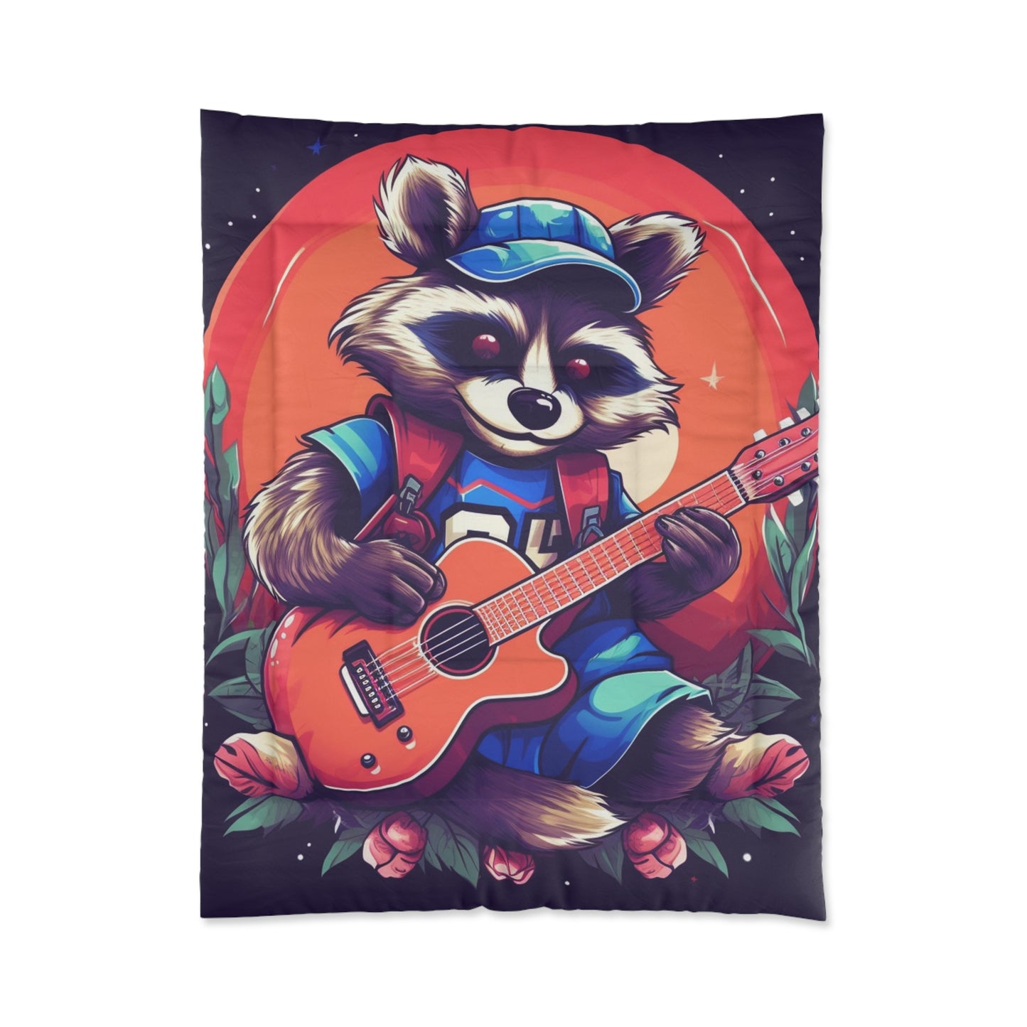 Acoustic Guitar Raccoon - Furry Animal Musician Decor Comforter