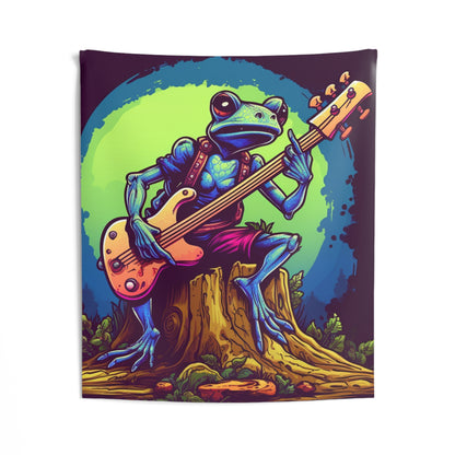 Frog Log Retro Graphic Trippy Musician Instrument Guitar Player Indoor Wall Tapestries