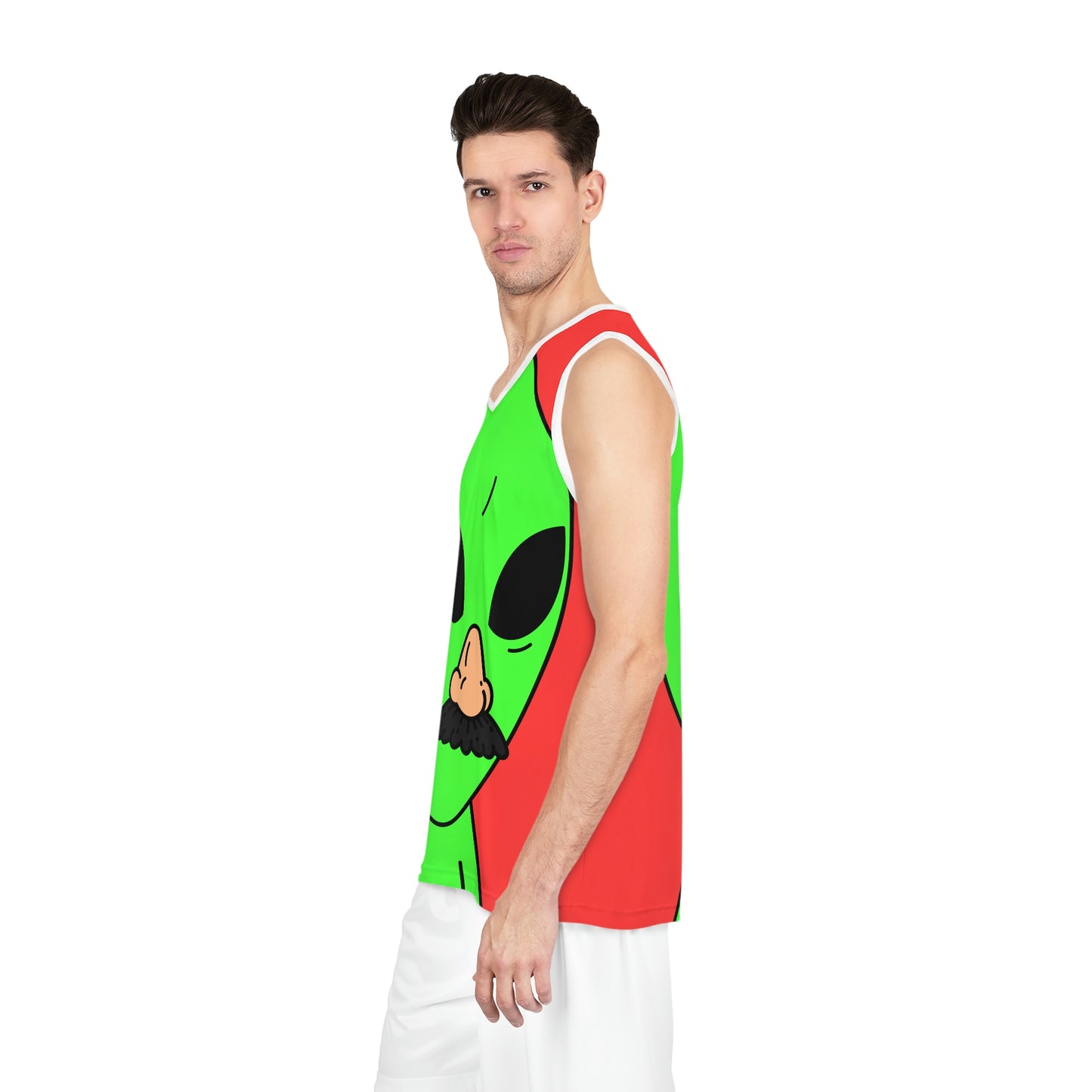 Camiseta de baloncesto con máscara humana alienígena falsa (AOP) 