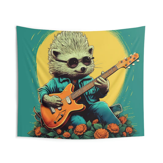 Hedgehog Rock Star Classic Animal Guitarist Graphic Indoor Wall Tapestries