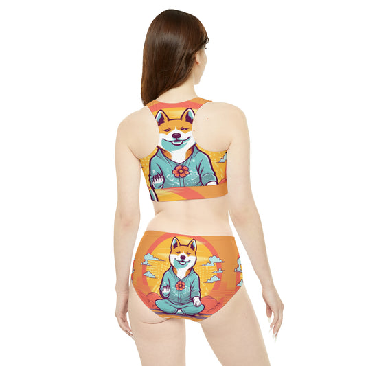 Shiba Inu Yoga Cartoon Crypto Dog Japanese Namaste Sporty Bikini Set (AOP)