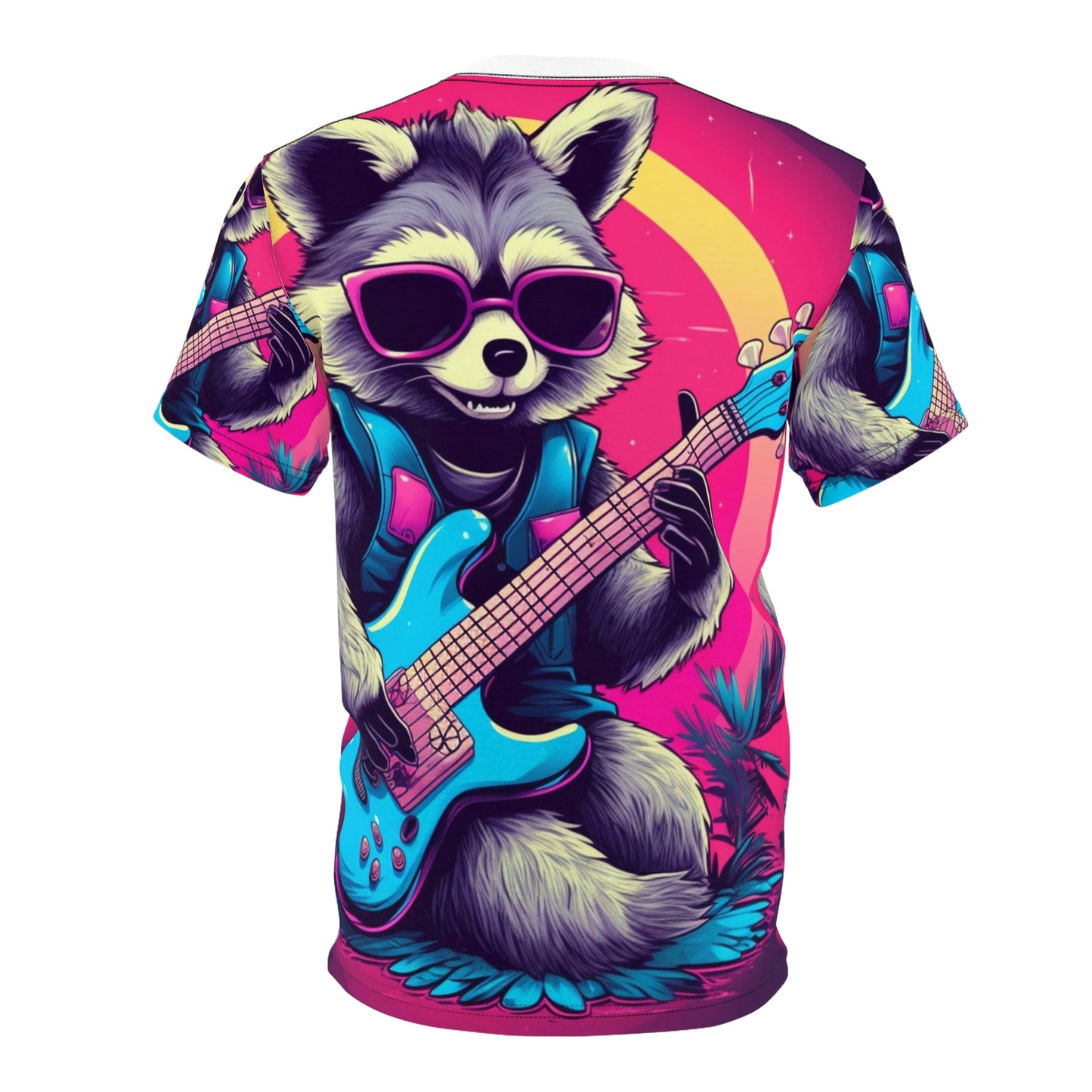 Guitar-Playing Raccoon: Furry Star of Rock Music Unisex Cut & Sew Tee (AOP)