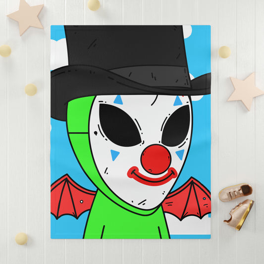 Clown Visitor Green Alien w/ Devil Wings Soft Fleece Baby Blanket