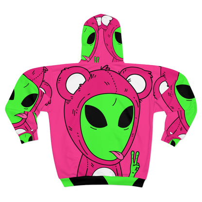 Bear Fuzzy Outfitted Alien AOP Unisex Zip Hoodie