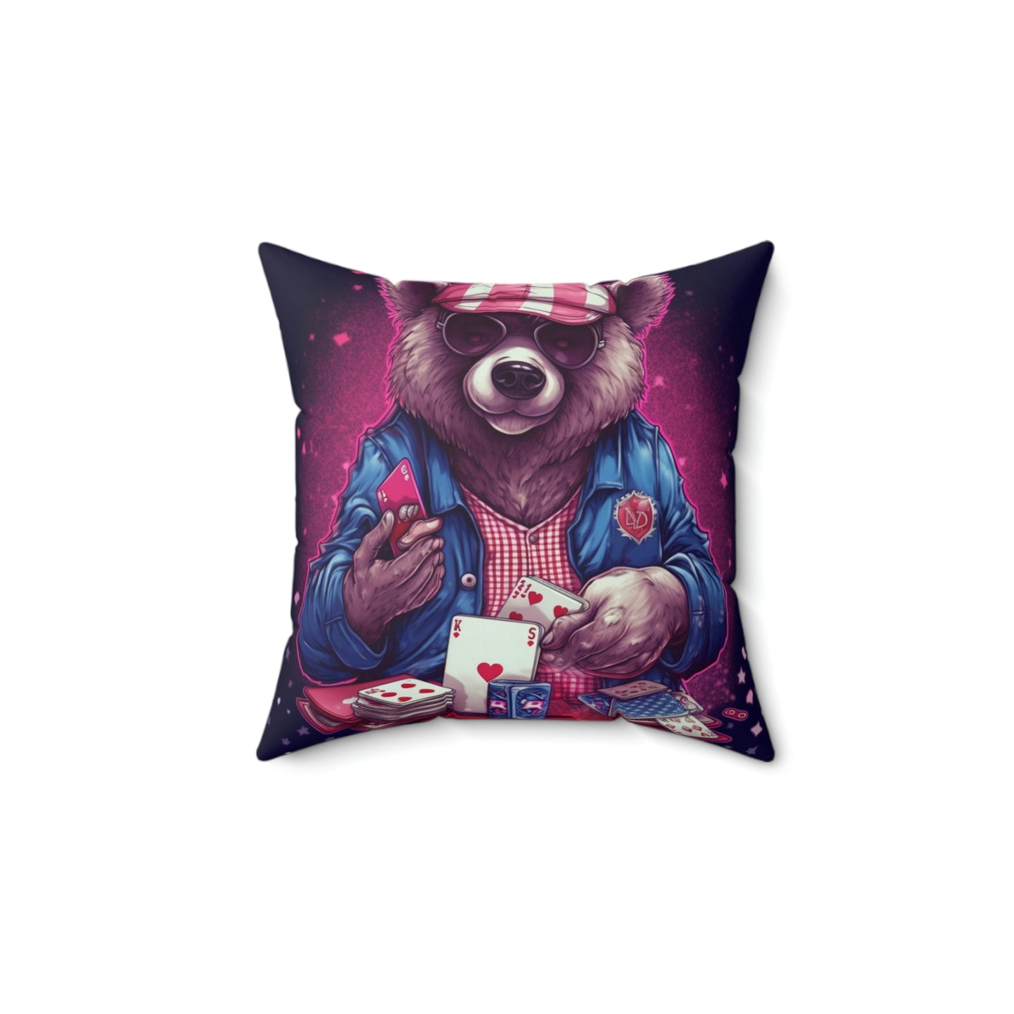 Patriotic Bear Playing Poker: A Winning Hand 4th of July Celebration Spun Polyester Square Pillow