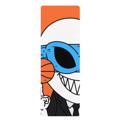 Alien BBall Sport Ninja Mask Big Smile Teeth Game Player Orange Basketball Rubber Yoga Mat