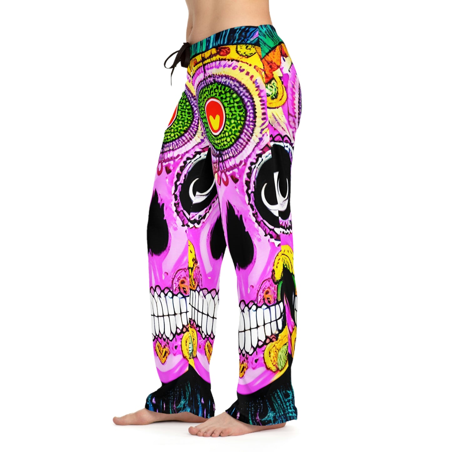 Trippy psychedelic Skull Skeleton Head Face Women's Pajama Pants (AOP)