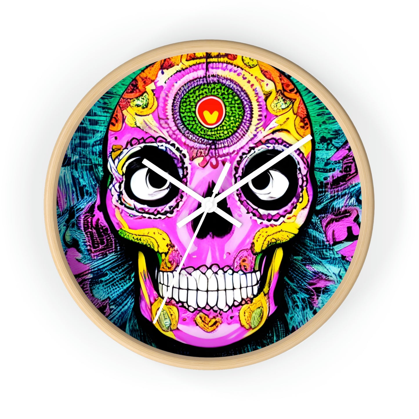 Trippy psychedelic Skull Skeleton Head Face Wall clock