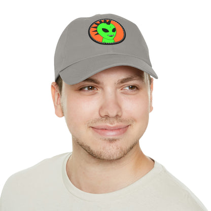 Black Hair Spiked Visitor Alien Dad Hat with Leather Patch (Round)