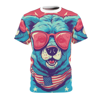 4th of July Festive Fun: Cute Patriotic Bear Graphic USA Style Unisex Cut & Sew Tee (AOP)