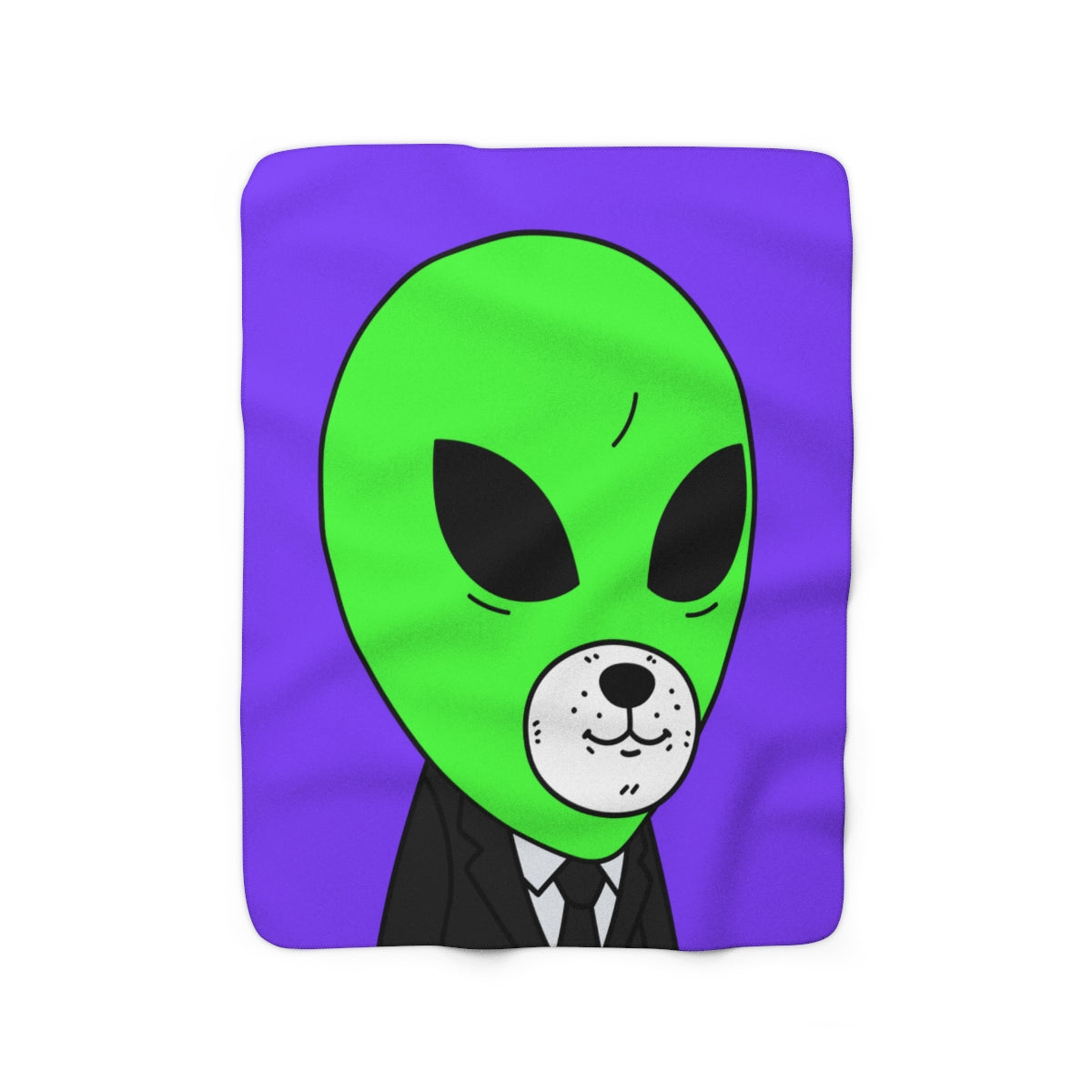 Green Alien Business Suit Dog Face Visitor Sherpa Fleece Blanket