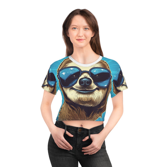 Retro Space Sloth Animal Design Crop Tee (AOP)