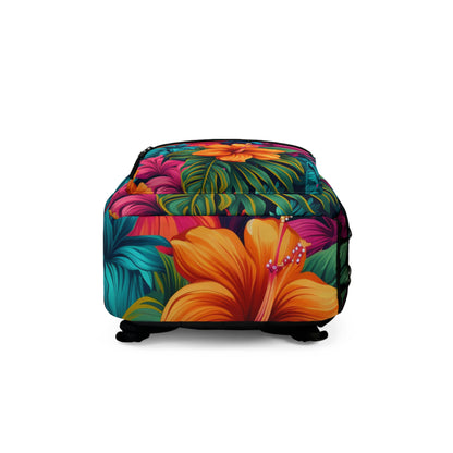 Vibrante diseño de estampado floral tropical de inspiración hawaiana Mochila