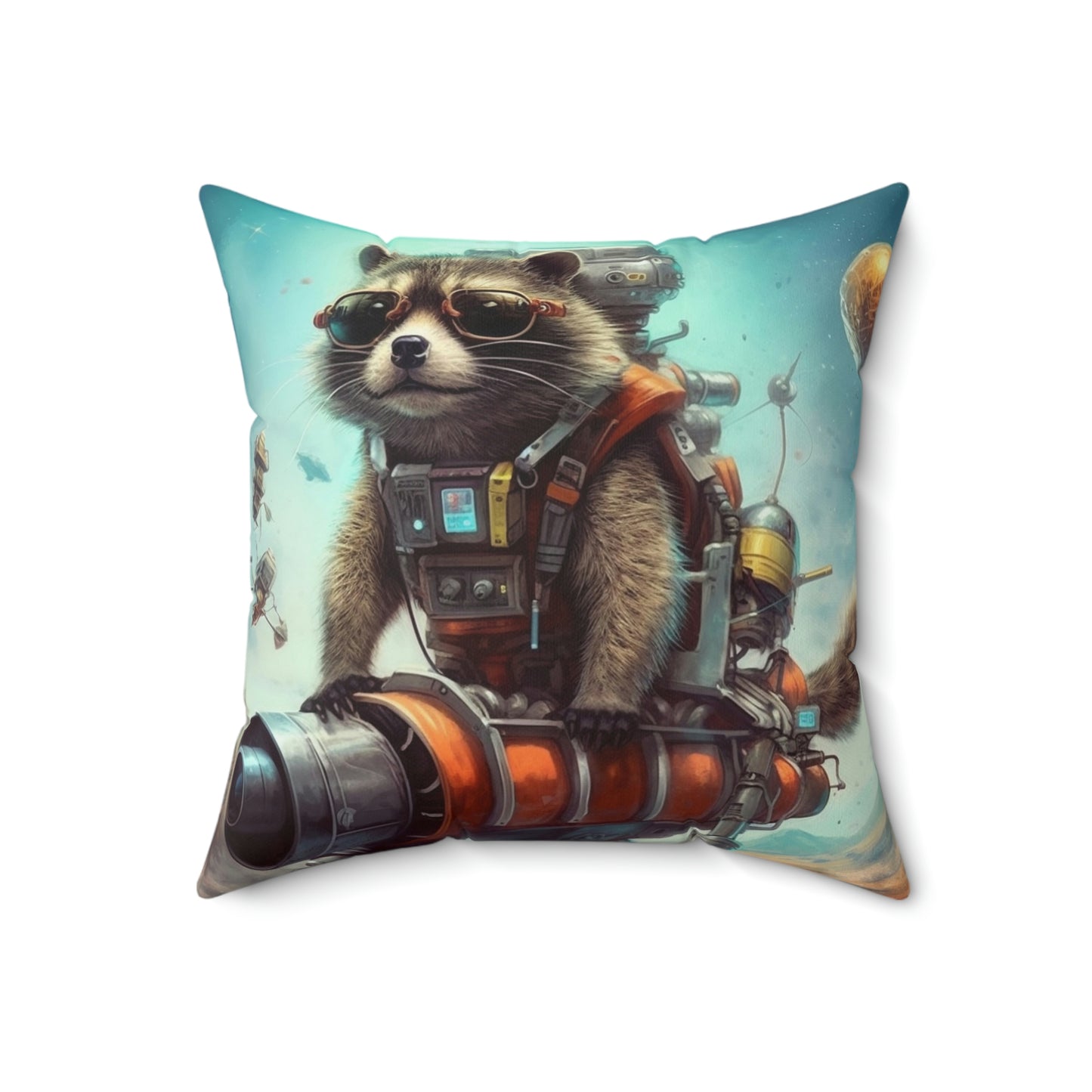 Raccoon Space Traveler Galactic Rocket Animal Spun Polyester Square Pillow