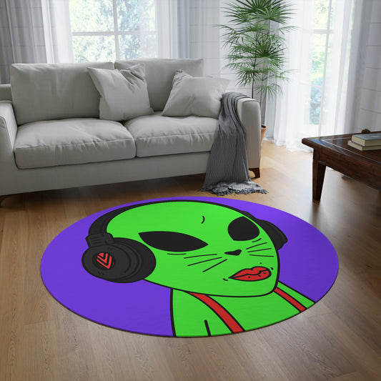 Cat Heart Nose Alien Green Headphones Red Suspenders Visitor Round Rug - Visitor751