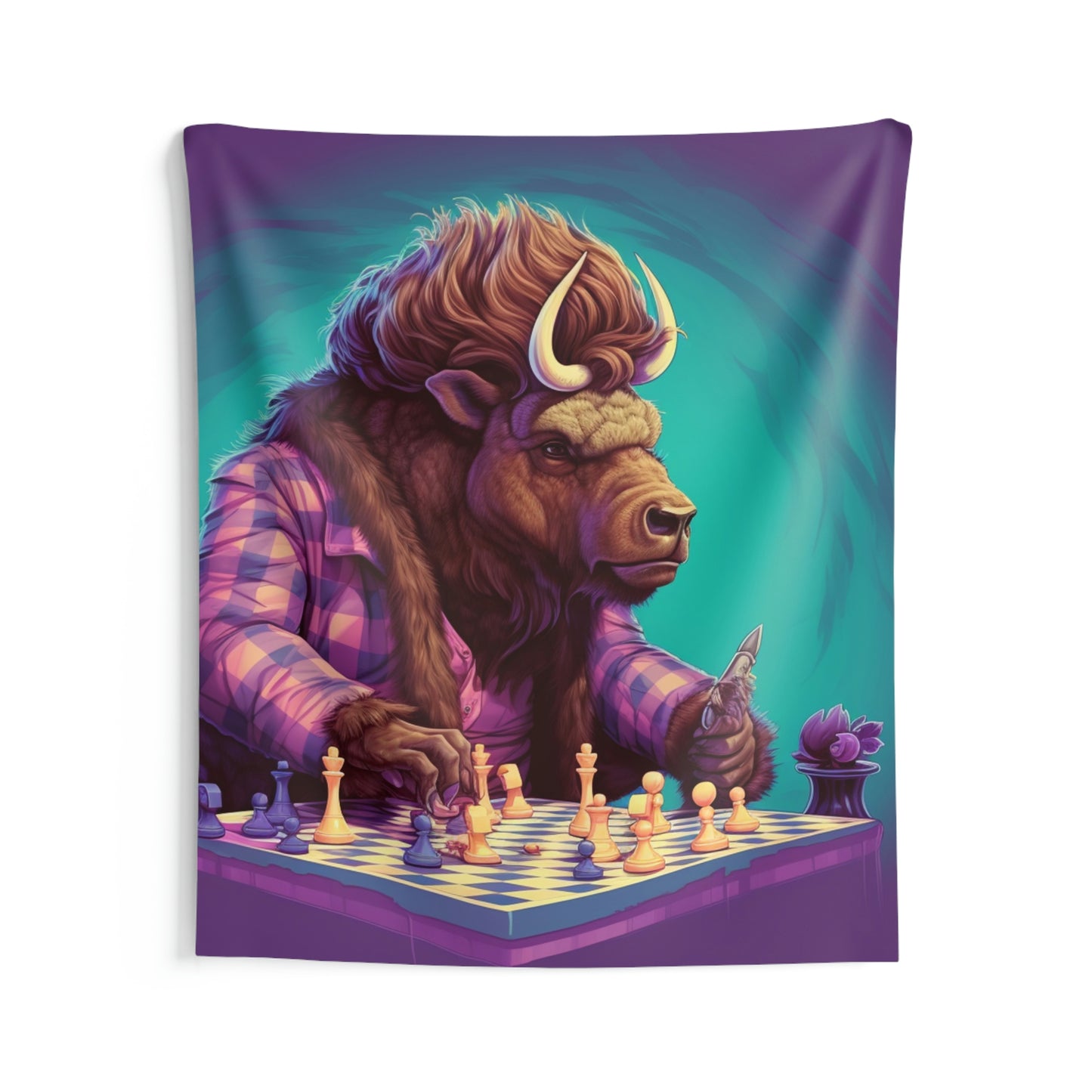 Tapices de pared para interiores con gráfico de jugador de ajedrez American Buffalo Bison 