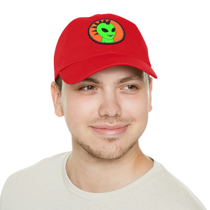 Black Hair Spiked Visitor Alien Dad Hat with Leather Patch (Round)