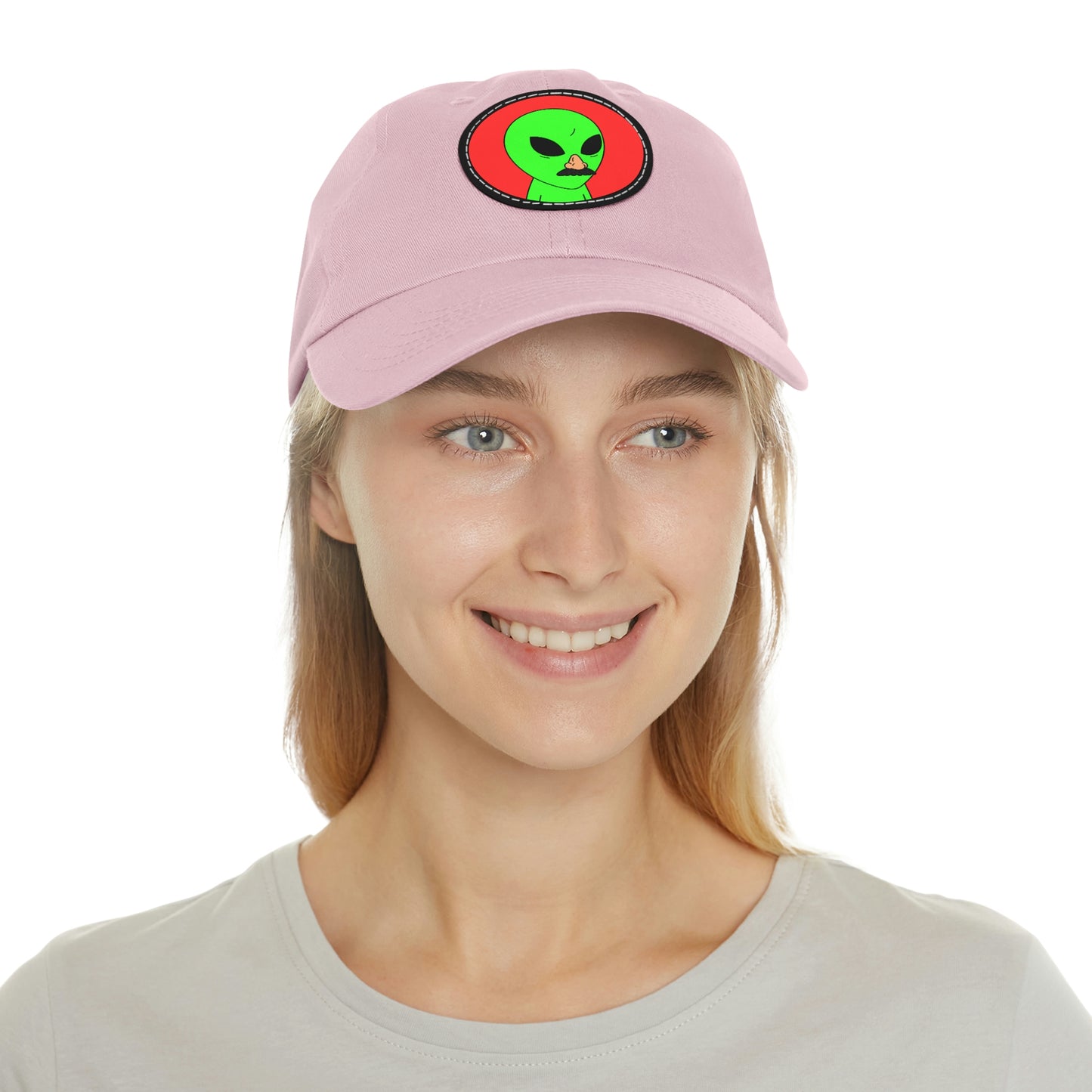 Fake Alien Human Mask Dad Hat with Leather Patch (Round)