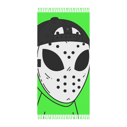 White Hockey Mask Green Alien Visitor Puck Boho Beach Cloth