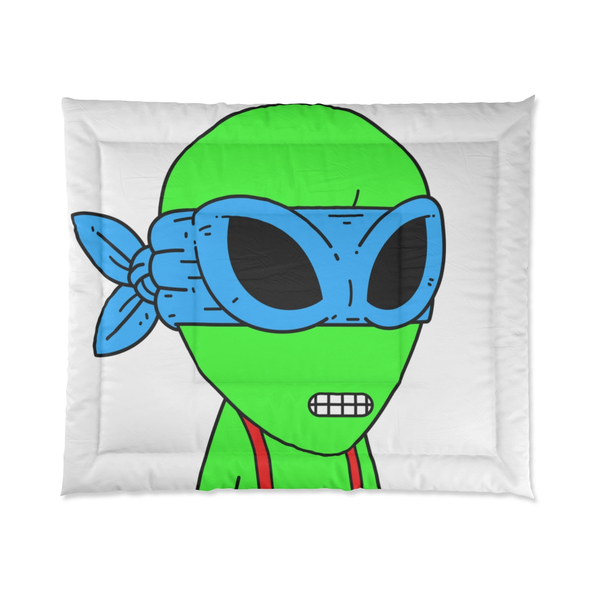 Green Alien Blue Ninja Mask Red Suspenders Visitor Bed Comforter