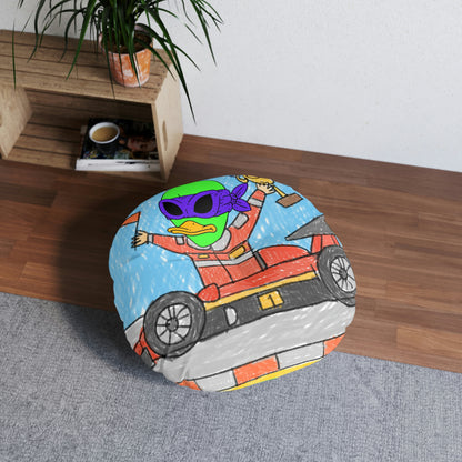 Race car Driver Win Visitor 751 Tufted Floor Pillow, Round