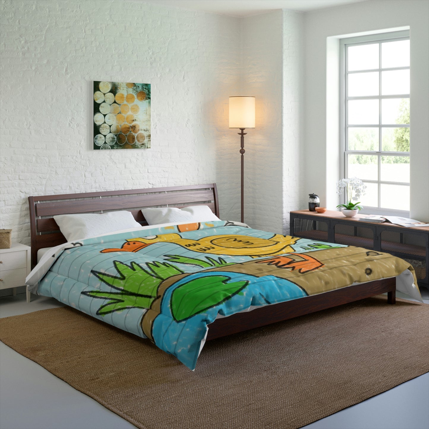 Yellow Duck Bird Pond Comforter