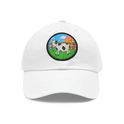 Cow Farm Animal Character Dad Hat with Leather Patch (Round)