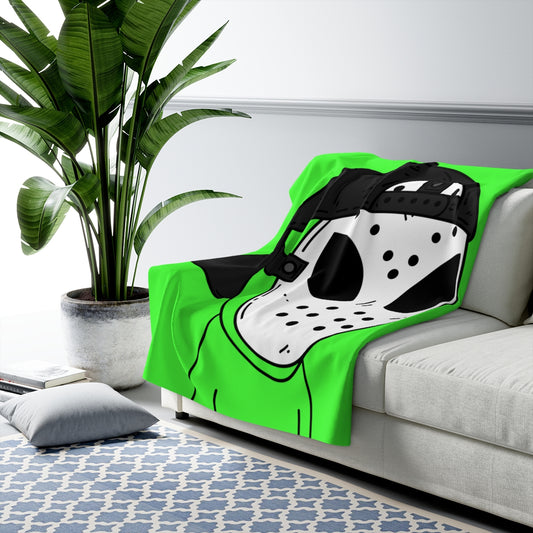 White Hockey Mask Green Alien Visitor Sherpa Fleece Blanket