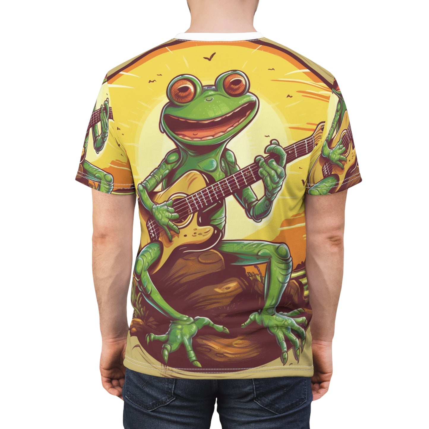 Swamp Frog Acoustic Guitar Player Outdoor Unisex Cut & Sew Tee (AOP)