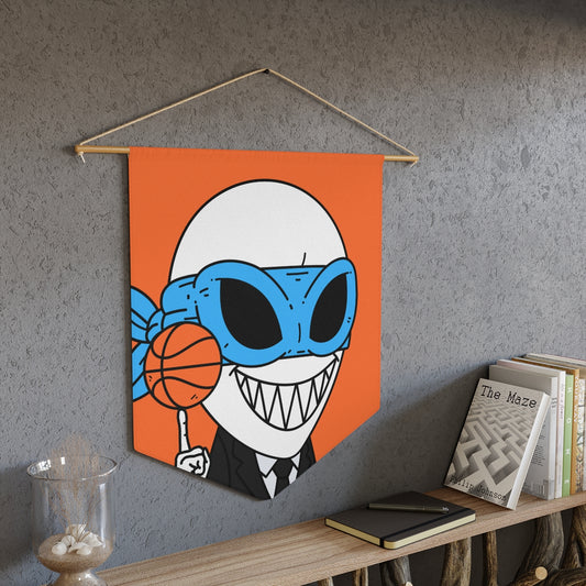 Alien BBall Sport Ninja Mask Big Smile Teeth Game Player Orange Basketball Pennant