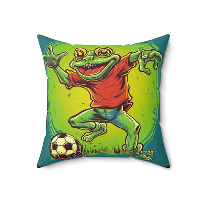 Frog Soccer Sport Athlete Game Player Graphic Spun Polyester Square Pillow