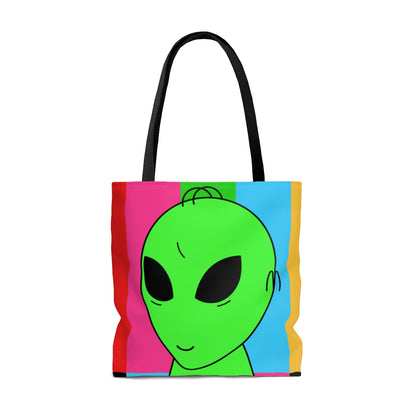 Green Alien Smile Hair Visitor Character Cartoon Comic AOP Tote Bag