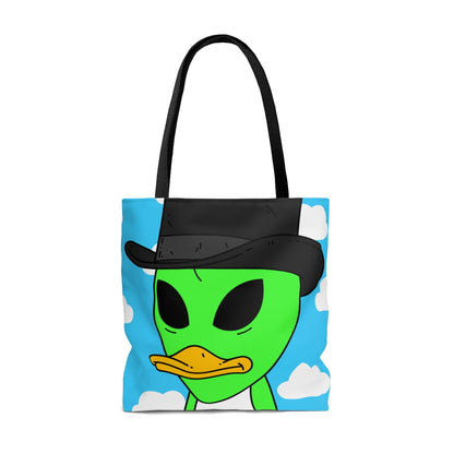 The Visitors Green Alien Duck Black Top Hat AOP Tote Bag