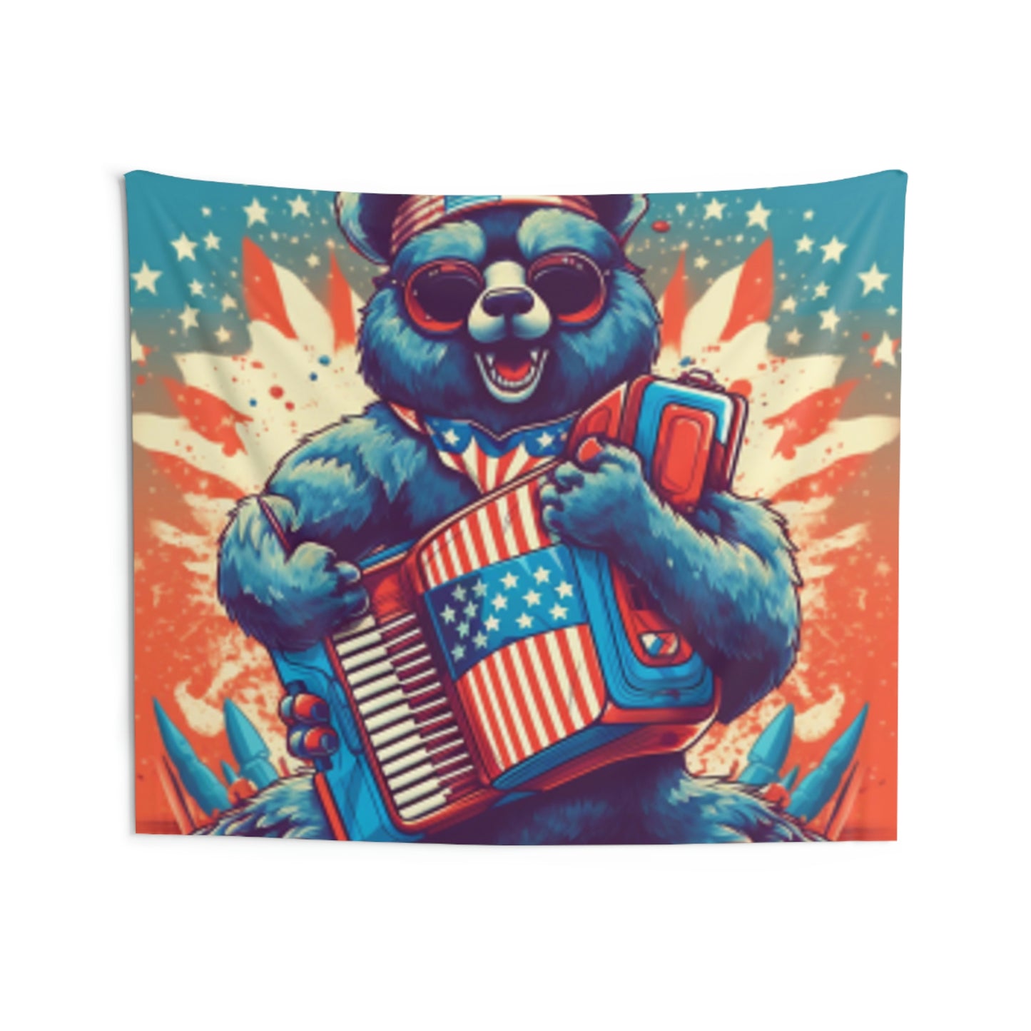 Accordion Bear 愛国的な独立記念日アメリカ音楽屋内壁タペストリー