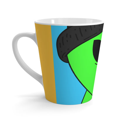 Pipe Smoking Green Alien Black Beanie Latte Mug