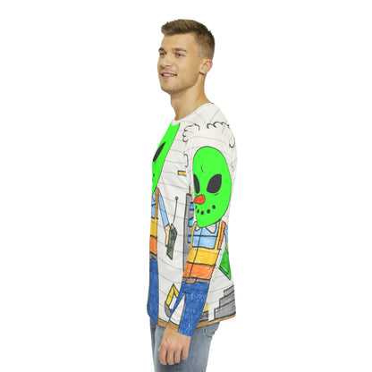 Construction Builder Building Alien Veggie Visi Vegetable Visitor Men's Long Sleeve AOP Shirt