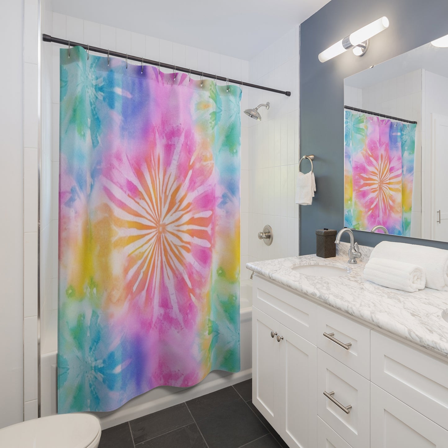 Boho Beach Vibe Pastel Hues Tie-Dye Pattern Design Shower Curtains