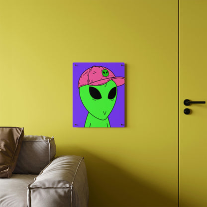 Green Alien V Face Pink Visi hat Visitor Acrylic Wall Art Panels