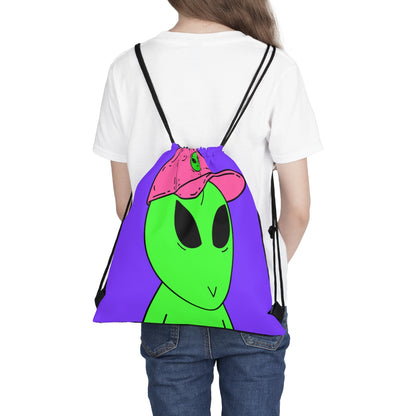 Green Alien V Face Pink Visi hat Visitor Outdoor Drawstring Bag