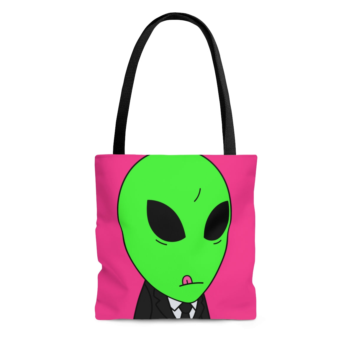 Green Apple Head Tongue Out Black Business Suit Visitor AOP Tote Bag