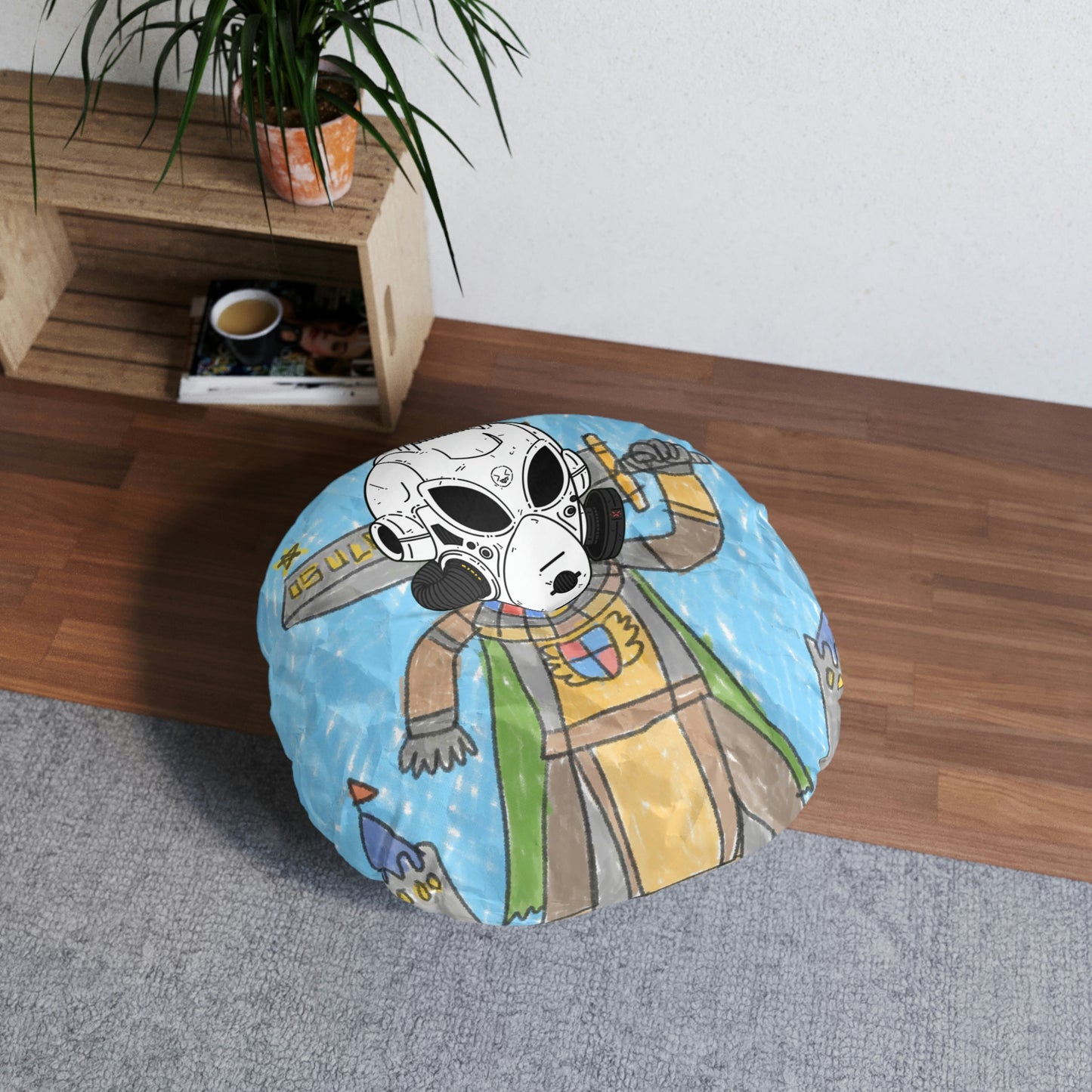 Robot Anime Large Sword Warrior Battle Alien LOL Visitor Tufted Floor Pillow, Round