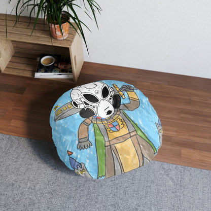 Robot Anime Large Sword Warrior Battle Alien LOL Visitor Tufted Floor Pillow, Round