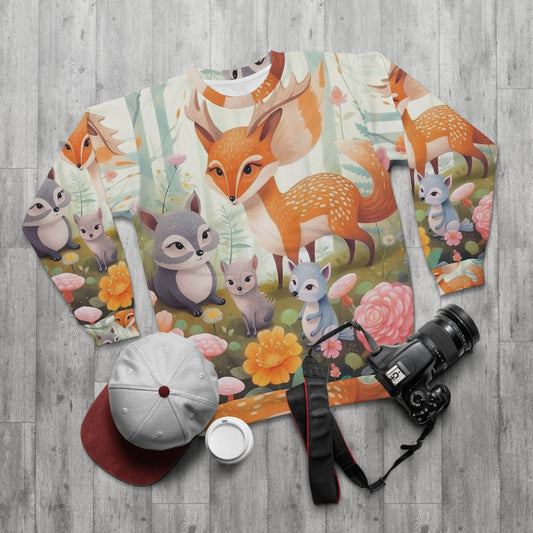 Lindas criaturas del bosque caprichosa arte animal sudadera unisex (AOP)