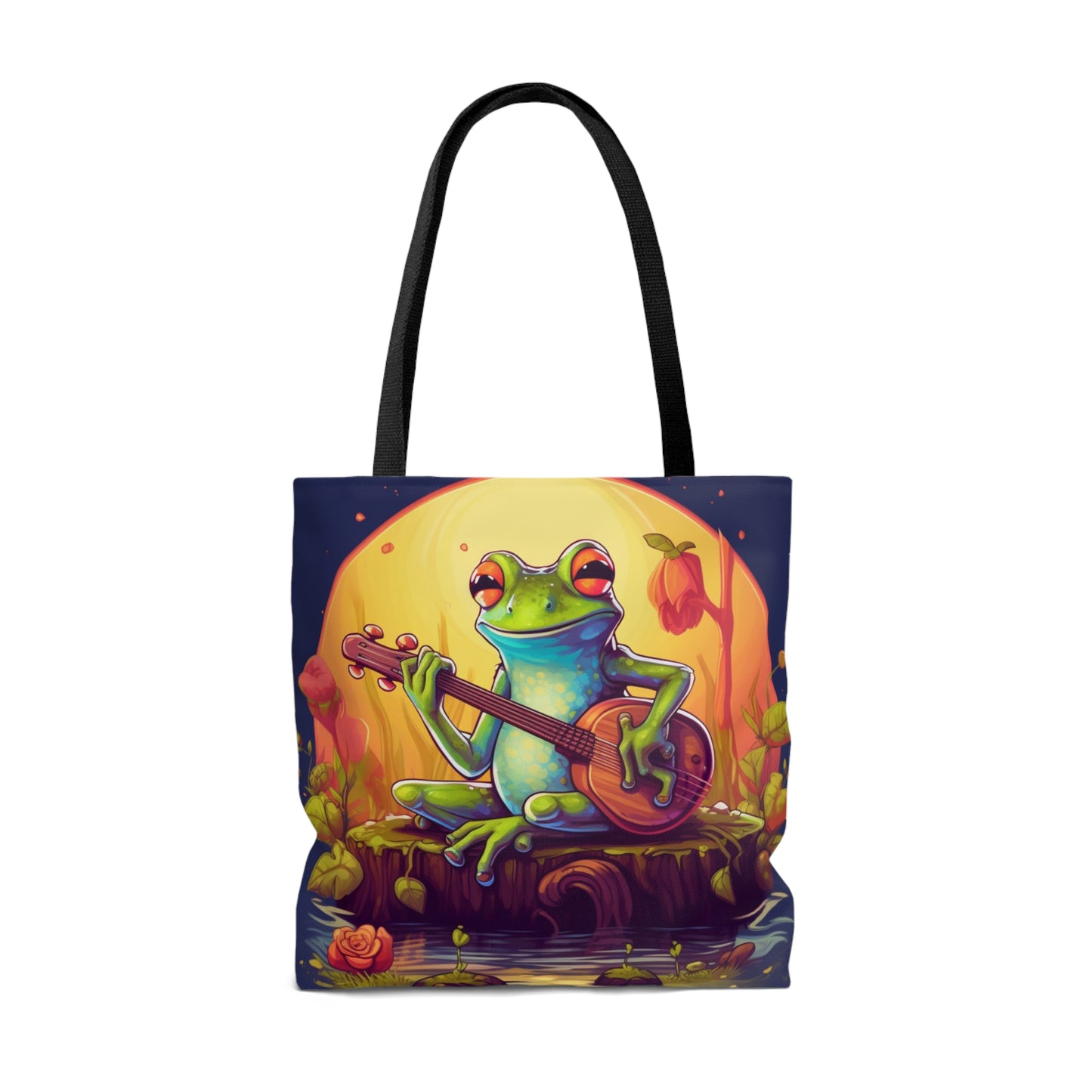 Log Frog Playing Instrument Tune Music Outdoor Swamp Graphic Tote Bag (AOP) 