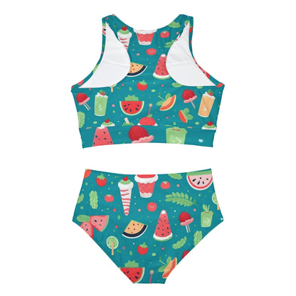 Quirky Summer Food Watermelon Ice Cream Cocktail Pattern Sporty Bikini Set (AOP)