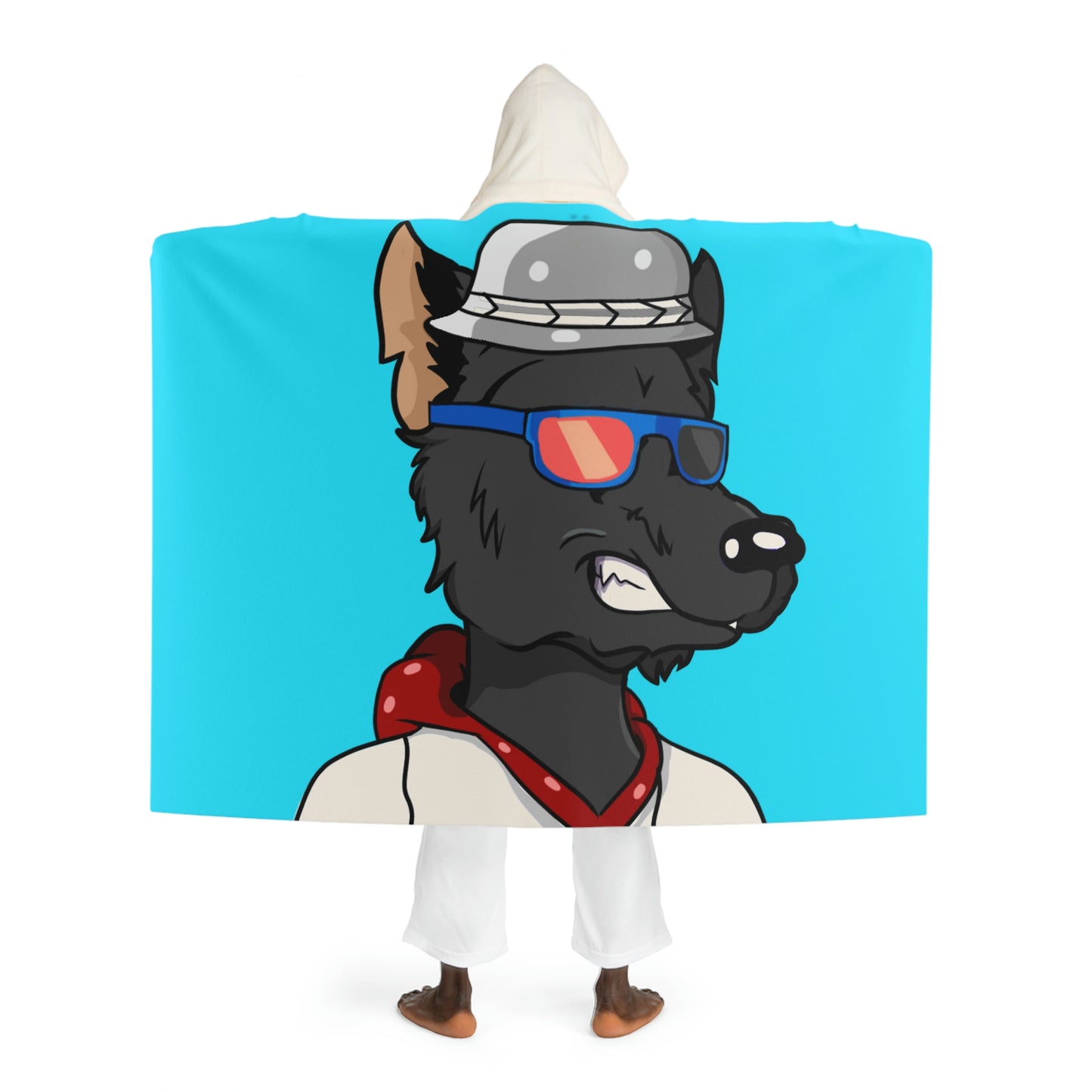 Cyborg Wolf Hoodie Sweatshirt Fedora Cap Hooded Sherpa Fleece Blanket