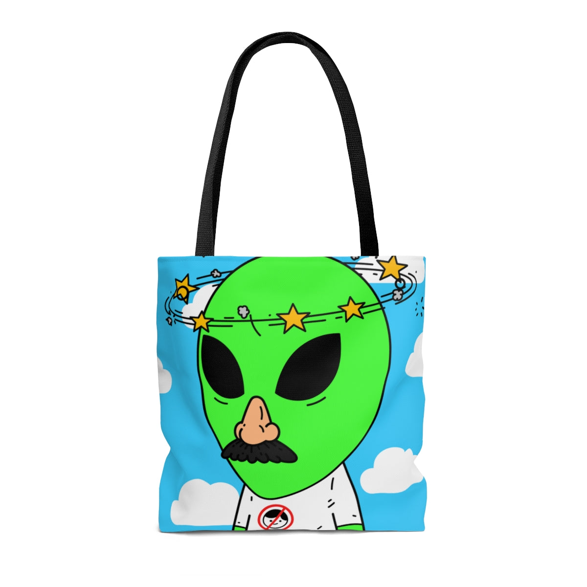 Alien Green Star Head Fake Nose Mustache Imposter Anti Human Visitor AOP Tote Bag