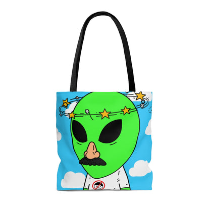 Alien Green Star Head Fake Nose Mustache Imposter Anti Human Visitor AOP Tote Bag